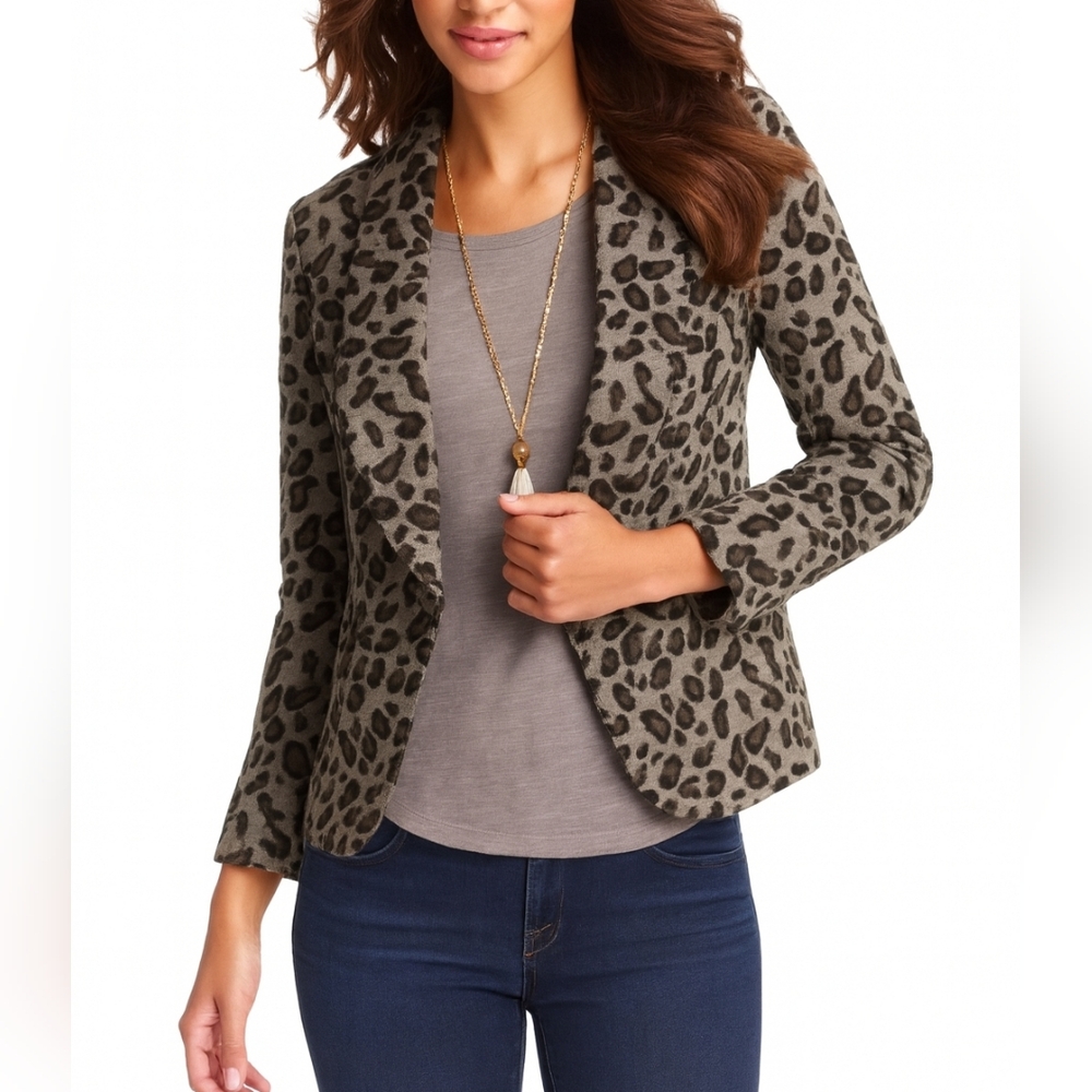 LOFT Charcoal Leopard Print Flannel Jacket XS